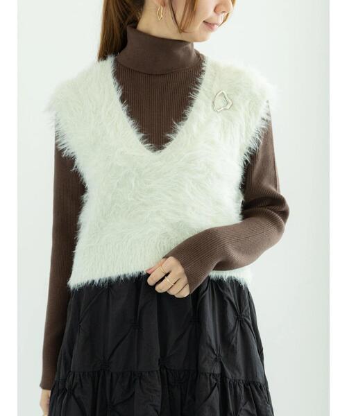 Te chichi（テチチ）の「ロングラメシャギーベスト（ニット/セーター・レディース・オフホワイト/チャコールグレー/ブラック・F）」の2枚目の写真