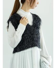 ロングラメシャギーベスト