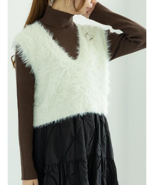 Te chichi（テチチ）の「ロングラメシャギーベスト（ニット/セーター・レディース・オフホワイト/チャコールグレー/ブラック・F）」の7枚目の写真