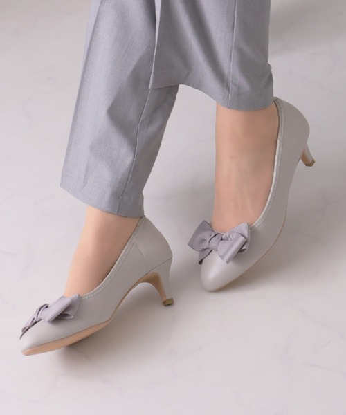 セール】履きごこちやみつき感激 アーモンドトゥリボン5cmヒール  