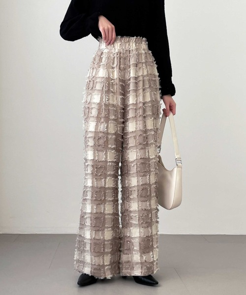 ABITOKYO(アビトーキョー)の「ハイウエストフリンジジャカードセミワイドパンツ(その他パンツ・レディース・ベージュ/ブラウン/チャコールグレー・S/M/L/XL)」の3枚目の写真