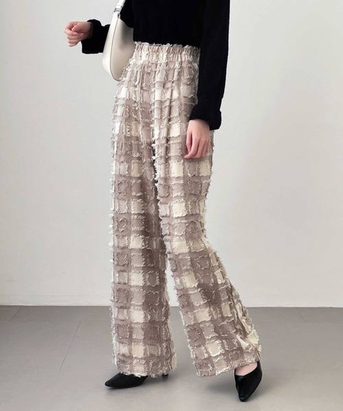 ABITOKYO(アビトーキョー)の「ハイウエストフリンジジャカードセミワイドパンツ(その他パンツ・レディース・ベージュ/ブラウン/チャコールグレー・S/M/L/XL)」の6枚目の写真