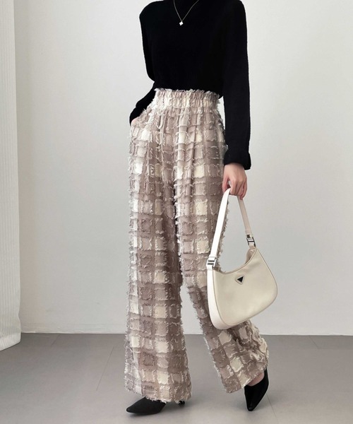 ABITOKYO(アビトーキョー)の「ハイウエストフリンジジャカードセミワイドパンツ(その他パンツ・レディース・ベージュ/ブラウン/チャコールグレー・S/M/L/XL)」の11枚目の写真