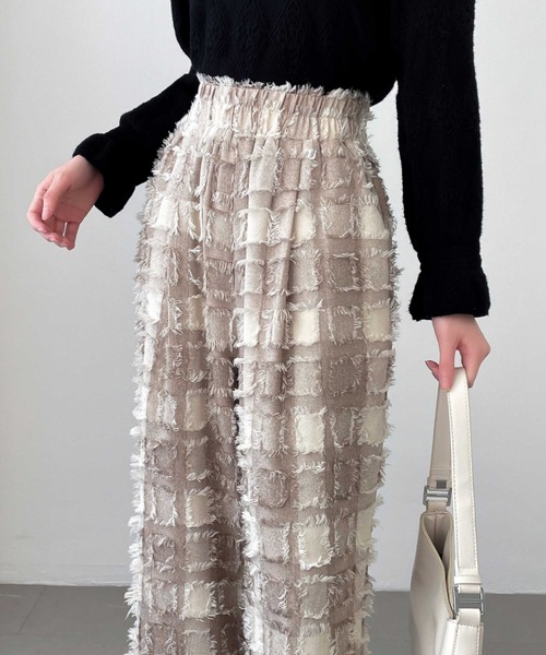 ABITOKYO(アビトーキョー)の「ハイウエストフリンジジャカードセミワイドパンツ(その他パンツ・レディース・ベージュ/ブラウン/チャコールグレー・S/M/L/XL)」の14枚目の写真