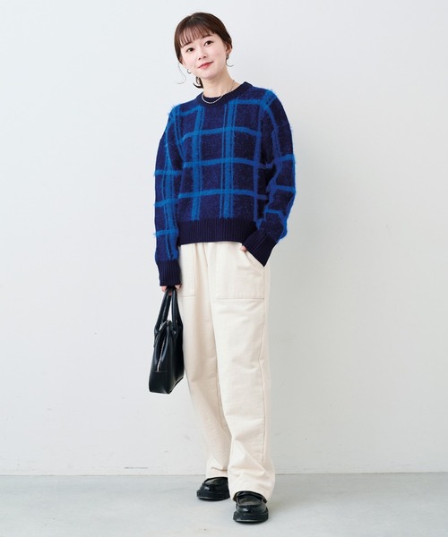 Sunny clouds（サニークラウズ）の「サニークラウズ　チェックに恋したセーター（ニット/セーター・レディース・ブラウン×イエロー/ブルー系その他・M/L/LL）」の9枚目の写真