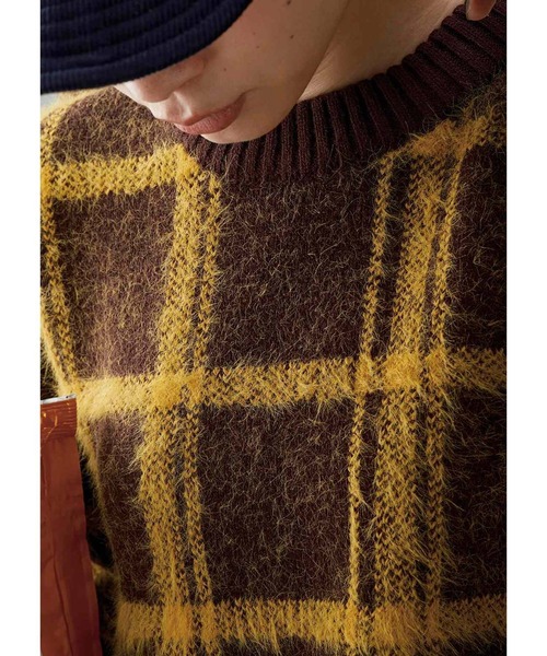 Sunny clouds（サニークラウズ）の「サニークラウズ　チェックに恋したセーター（ニット/セーター・レディース・ブラウン×イエロー/ブルー系その他・M/L/LL）」の18枚目の写真