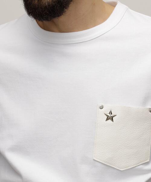 Schott(ショット)の「Schott/ショット/ONE STAR LEATHER POCKET T-SHIRT/ワンスター レザーポケット Tシャツ(Tシャツ/カットソー・メンズ・ホワイト/ブラック・M/2XL/XL/L/S)」の8枚目の写真