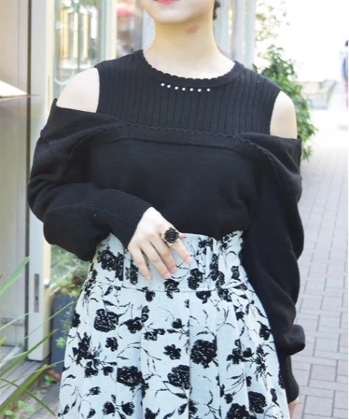 axes femme(アクシーズファム)の「レイヤード風ニット(ニット/セーター・レディース・ピンク/キナリ/ブラック・FREE)」の3枚目の写真