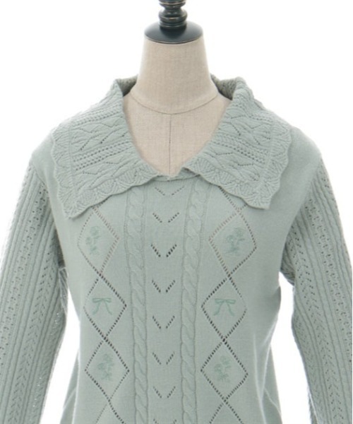 axes femme POETIQUE（アクシーズファムポエティック）の「ブーケ刺繍ビッグ襟ニットプルオーバー（ニット/セーター・レディース・キナリ/ピンク/グリーン・MEDIUM）」の8枚目の写真
