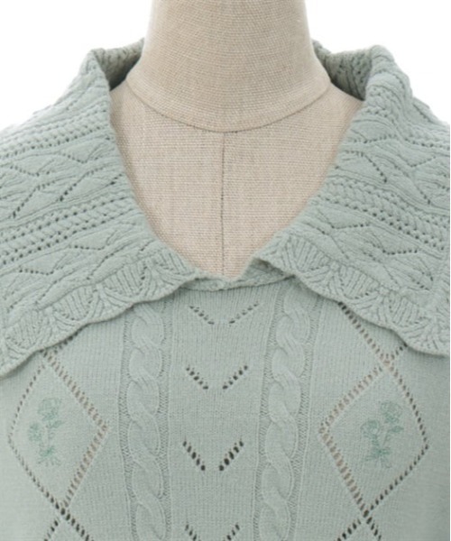 axes femme POETIQUE（アクシーズファムポエティック）の「ブーケ刺繍ビッグ襟ニットプルオーバー（ニット/セーター・レディース・キナリ/ピンク/グリーン・MEDIUM）」の10枚目の写真