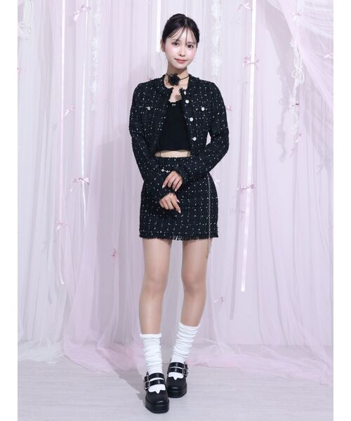 EATME（イートミー）の「クロップドツイードジャケット（セットアップ可能）（テーラードジャケット・レディース・ブラック/オフホワイト・FREE）」の9枚目の写真