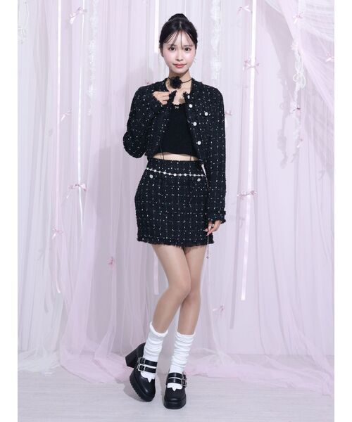 EATME（イートミー）の「クロップドツイードジャケット（セットアップ可能）（テーラードジャケット・レディース・ブラック/オフホワイト・FREE）」の10枚目の写真