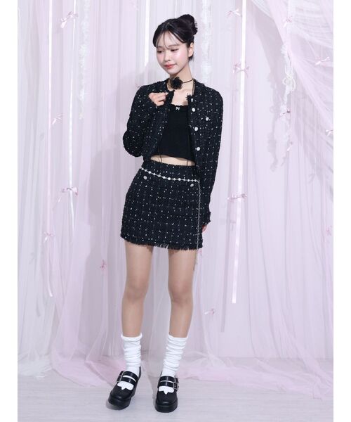 EATME（イートミー）の「クロップドツイードジャケット（セットアップ可能）（テーラードジャケット・レディース・ブラック/オフホワイト・FREE）」の12枚目の写真