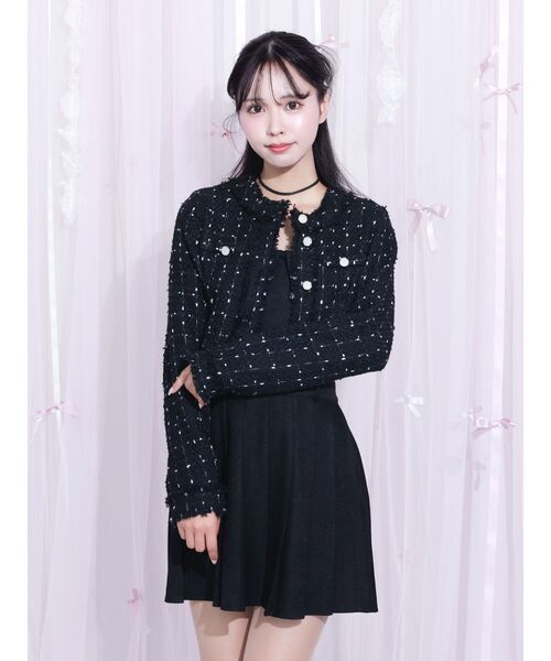 EATME（イートミー）の「クロップドツイードジャケット（セットアップ可能）（テーラードジャケット・レディース・ブラック/オフホワイト・FREE）」の14枚目の写真