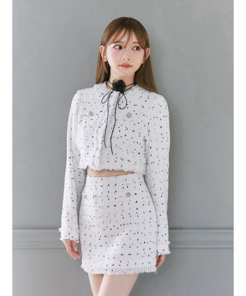 EATME（イートミー）の「クロップドツイードジャケット（セットアップ可能）（テーラードジャケット・レディース・ブラック/オフホワイト・FREE）」の19枚目の写真