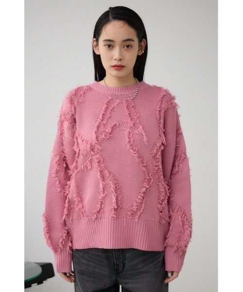 AZUL by moussy(アズールバイマウジー)の「フリンジニットトップス(ニット/セーター・レディース・ライトグレー/アイボリー/ピンク/ブルー・FREE)」の6枚目の写真
