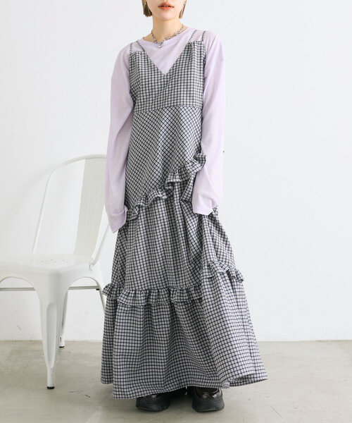 アトリエgg  ブルーチェックワンピース 16 シアーチェックフラワー柄ワンピース｜WOMEN｜250ISB33-431C