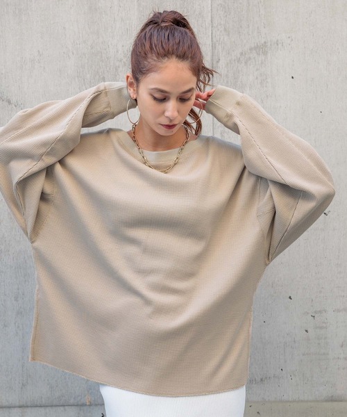 HEREIAM（ヘレイアム）の「【HEREIAM】ワッフルオフショルプルオーバー（Tシャツ/カットソー・レディース・ベージュ/ライトグレー/オフホワイト・FREE）」の8枚目の写真