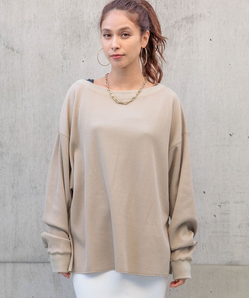 HEREIAM（ヘレイアム）の「【HEREIAM】ワッフルオフショルプルオーバー（Tシャツ/カットソー・レディース・ベージュ/ライトグレー/オフホワイト・FREE）」の9枚目の写真