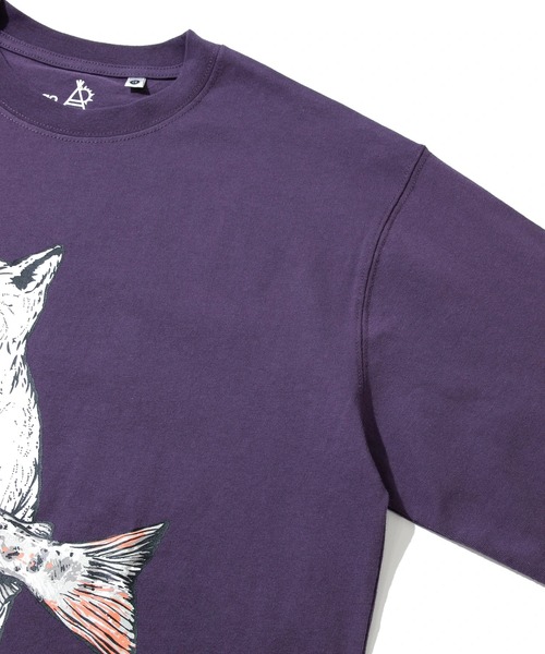 go slow caravan（ゴースローキャラバン）の「USA/C イワナ猫 ロングスリーブ TEE（Tシャツ/カットソー・メンズ・ホワイト/バイオレット・LARGE/MEDIUM/SMALL/X-LARGE）」の5枚目の写真