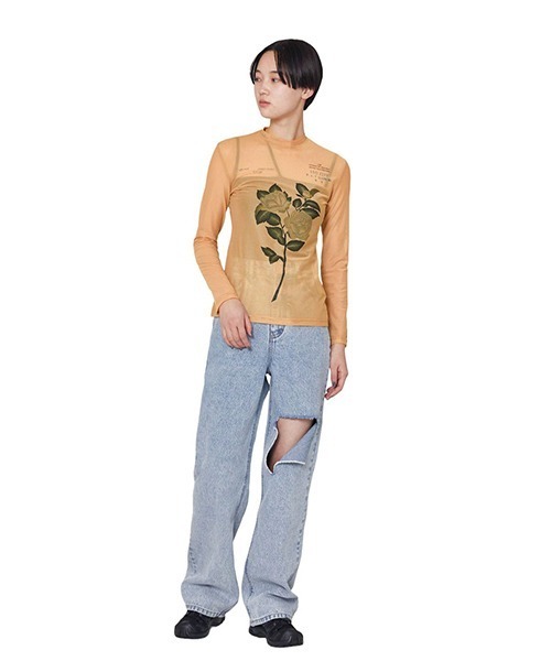 rokh（ロク）/ ボリュームスリーブTシャツ Rokh / ロク：FLOWER PRINT MASK TOP：R24SF013[ANN]（Tシャツ