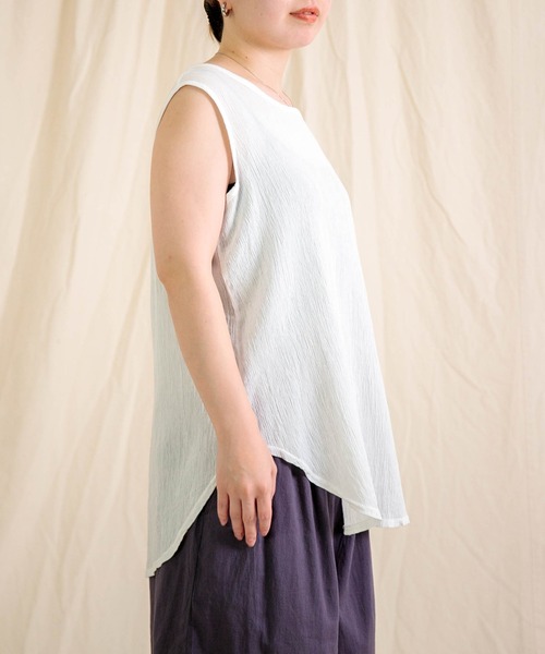 prit（プリット）の「[prit]  クレープロッキーバル ラウンドヘムノースリーブ（Tシャツ/カットソー・レディース・ホワイト/ブラック/ブラウン・FREE）」の7枚目の写真