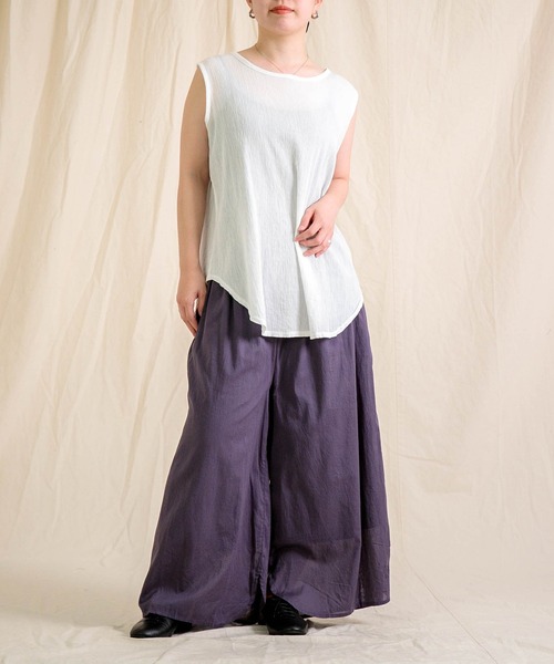 prit（プリット）の「[prit]  クレープロッキーバル ラウンドヘムノースリーブ（Tシャツ/カットソー・レディース・ホワイト/ブラック/ブラウン・FREE）」の8枚目の写真