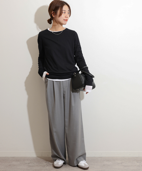 JOURNAL STANDARD relume（ジャーナルスタンダード　レリューム）の「《追加》ソフトテレコクルーネックロングTEE（Tシャツ/カットソー・レディース・グレー/ブラック/ホワイト・FREE）」の4枚目の写真