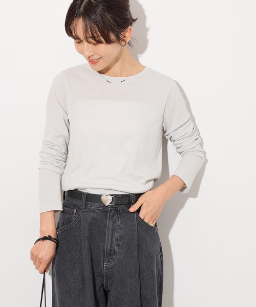 JOURNAL STANDARD relume（ジャーナルスタンダード　レリューム）の「《追加》ソフトテレコクルーネックロングTEE（Tシャツ/カットソー・レディース・グレー/ブラック/ホワイト・FREE）」の16枚目の写真