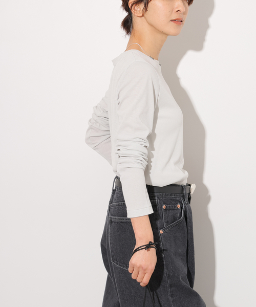 JOURNAL STANDARD relume（ジャーナルスタンダード　レリューム）の「《追加》ソフトテレコクルーネックロングTEE（Tシャツ/カットソー・レディース・グレー/ブラック/ホワイト・FREE）」の17枚目の写真
