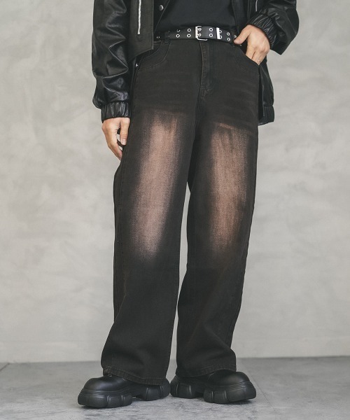 Shoowtime(ショウタイム)の「Vintage wash line wide denim pants / ビンテージウォッシュラインワイドデニムパンツ(デニムパンツ・メンズ・ブルー/ブラウン系・MEDIUM/LARGE/X-LARGE)」の7枚目の写真