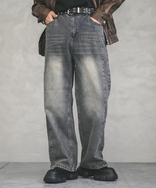 Shoowtime(ショウタイム)の「Vintage wash line wide denim pants / ビンテージウォッシュラインワイドデニムパンツ(デニムパンツ・メンズ・ブルー/ブラウン系・MEDIUM/LARGE/X-LARGE)」の10枚目の写真