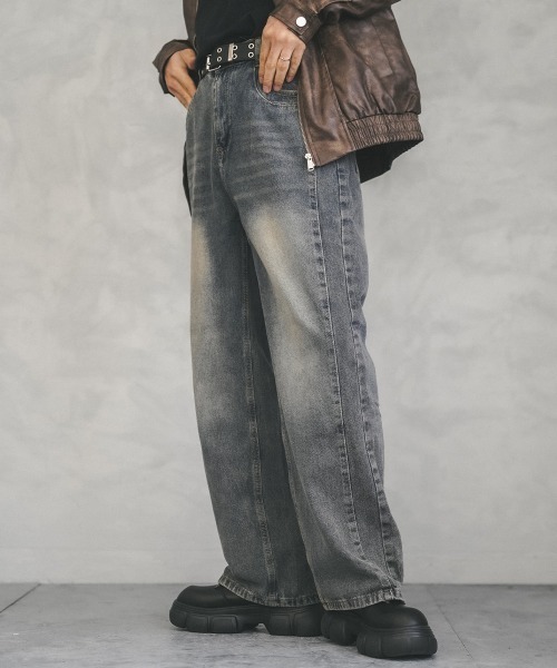Shoowtime(ショウタイム)の「Vintage wash line wide denim pants / ビンテージウォッシュラインワイドデニムパンツ(デニムパンツ・メンズ・ブルー/ブラウン系・MEDIUM/LARGE/X-LARGE)」の11枚目の写真