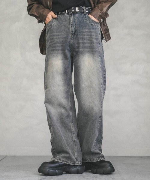 Shoowtime(ショウタイム)の「Vintage wash line wide denim pants / ビンテージウォッシュラインワイドデニムパンツ(デニムパンツ・メンズ・ブルー/ブラウン系・MEDIUM/LARGE/X-LARGE)」の13枚目の写真