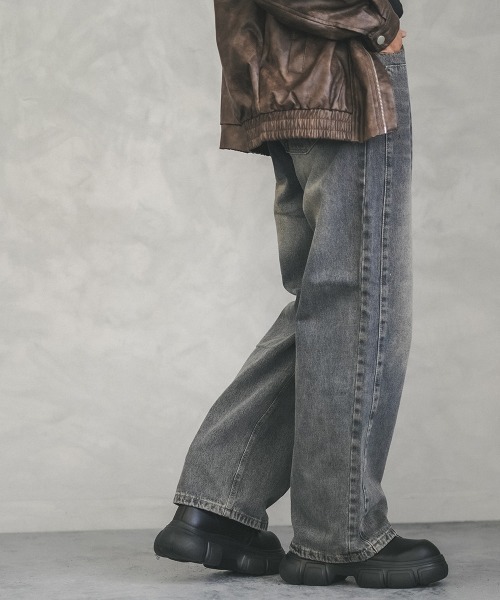 Shoowtime(ショウタイム)の「Vintage wash line wide denim pants / ビンテージウォッシュラインワイドデニムパンツ(デニムパンツ・メンズ・ブルー/ブラウン系・MEDIUM/LARGE/X-LARGE)」の14枚目の写真