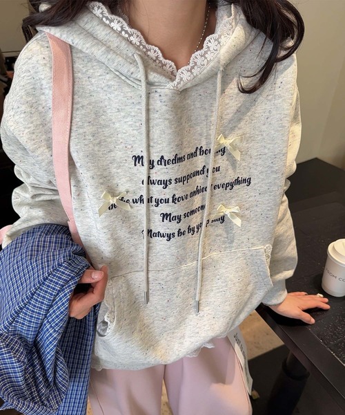 aimoha（アイモハ）の「フリル付きロゴパーカーデザイン（パーカー・レディース・ライトベージュ/ブルー/ピンク/ライトグレー・FREE）」の11枚目の写真