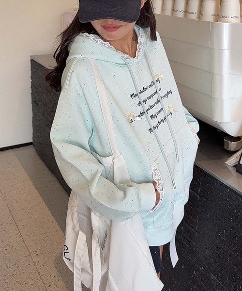 aimoha（アイモハ）の「フリル付きロゴパーカーデザイン（パーカー・レディース・ライトベージュ/ブルー/ピンク/ライトグレー・FREE）」の13枚目の写真