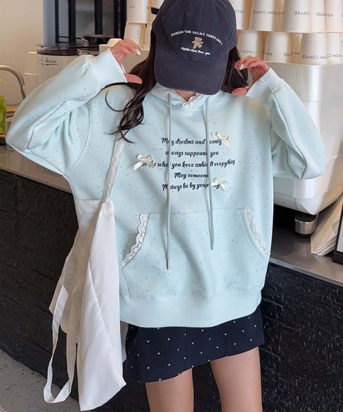 aimoha（アイモハ）の「フリル付きロゴパーカーデザイン（パーカー・レディース・ライトベージュ/ブルー/ピンク/ライトグレー・FREE）」の14枚目の写真