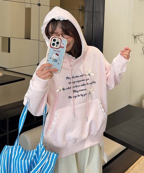 aimoha（アイモハ）の「フリル付きロゴパーカーデザイン（パーカー・レディース・ライトベージュ/ブルー/ピンク/ライトグレー・FREE）」の22枚目の写真