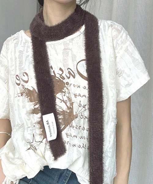 ARCHIVER（アーカイバ）の「【Bz】ロングニット細マフラー/ロングタイ無地カラー（MA/EK225）（マフラー・レディース・レッド/ブラウン/イエロー/ブルー/スモーキーグリーン系/ブラック/ホワイト/グレー・FREE）」の4枚目の写真