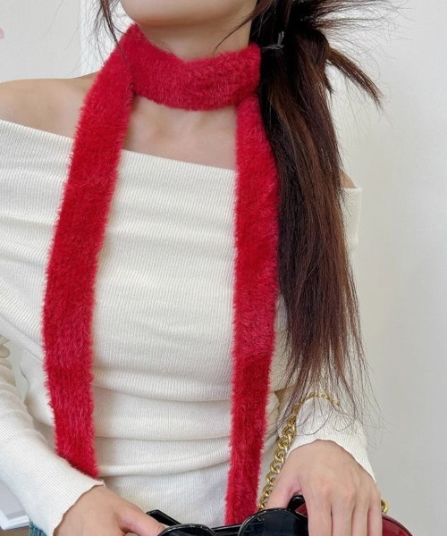 ARCHIVER（アーカイバ）の「【Bz】ロングニット細マフラー/ロングタイ無地カラー（MA/EK225）（マフラー・レディース・レッド/ブラウン/イエロー/ブルー/スモーキーグリーン系/ブラック/ホワイト/グレー・FREE）」の8枚目の写真