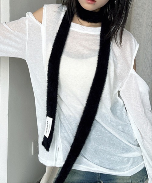 ARCHIVER（アーカイバ）の「【Bz】ロングニット細マフラー/ロングタイ無地カラー（MA/EK225）（マフラー・レディース・レッド/ブラウン/イエロー/ブルー/スモーキーグリーン系/ブラック/ホワイト/グレー・FREE）」の9枚目の写真