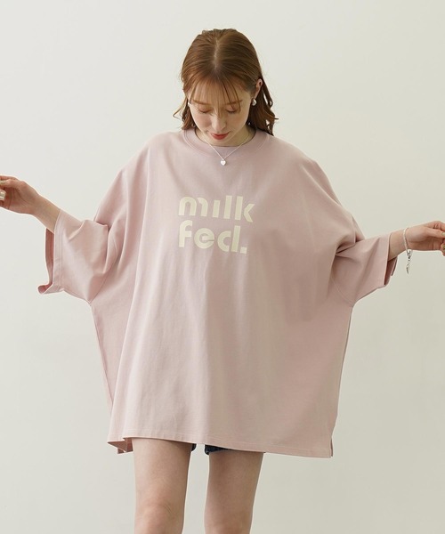 ミルクフェド MILKFED. CUT OUT LOGO BIG S/S TOP カットアウト ロゴ ビック オーバーサイズ Tシャツ 大人 人気 レディース ブランド 正規 CUT OUT LOGO BIG S/S TOP（Tシャツ/カットソー）｜MILKFED