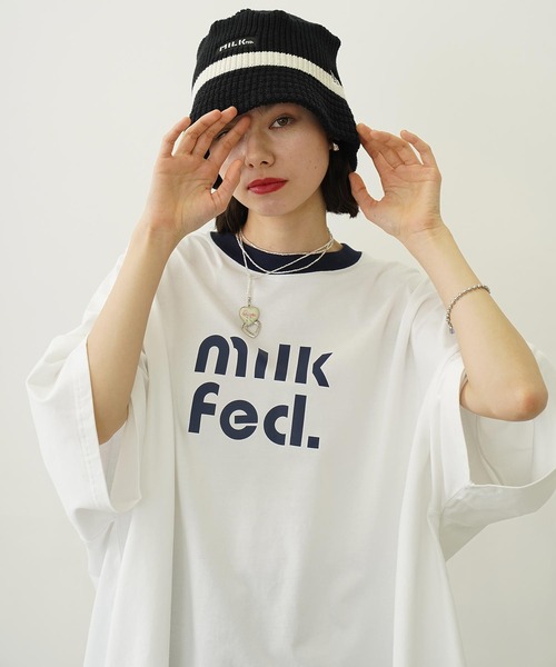 MILKFED.（ミルクフェド）の「CUT OUT LOGO BIG S/S TOP（Tシャツ/カットソー・レディース・ライトピンク/ネイビー/ブラウン/ホワイト・ONE SIZE）」の2枚目の写真