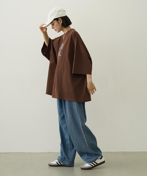 MILKFED.（ミルクフェド）の「CUT OUT LOGO BIG S/S TOP（Tシャツ/カットソー・レディース・ライトピンク/ネイビー/ブラウン/ホワイト・ONE SIZE）」の9枚目の写真