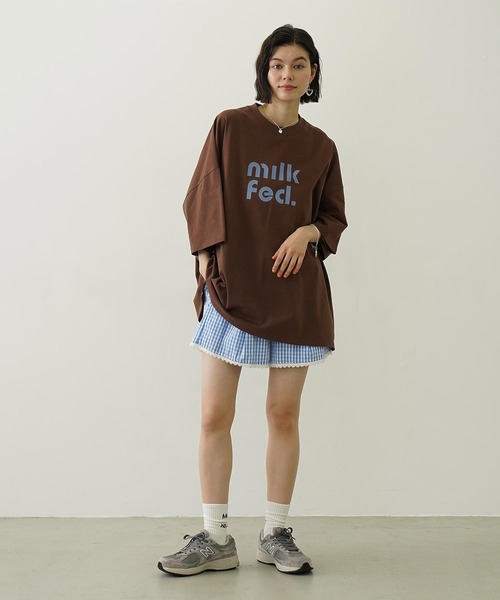 MILKFED.（ミルクフェド）の「CUT OUT LOGO BIG S/S TOP（Tシャツ/カットソー・レディース・ライトピンク/ネイビー/ブラウン/ホワイト・ONE SIZE）」の10枚目の写真