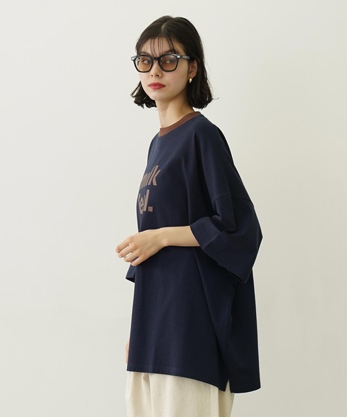 MILKFED.（ミルクフェド）の「CUT OUT LOGO BIG S/S TOP（Tシャツ/カットソー・レディース・ライトピンク/ネイビー/ブラウン/ホワイト・ONE SIZE）」の13枚目の写真