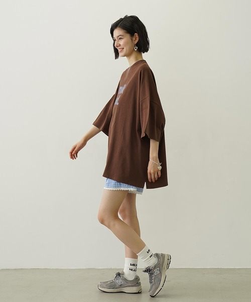 MILKFED.（ミルクフェド）の「CUT OUT LOGO BIG S/S TOP（Tシャツ/カットソー・レディース・ライトピンク/ネイビー/ブラウン/ホワイト・ONE SIZE）」の14枚目の写真