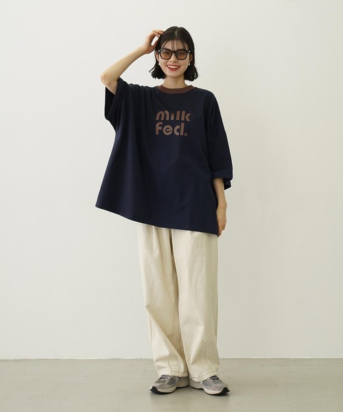 MILKFED.（ミルクフェド）の「CUT OUT LOGO BIG S/S TOP（Tシャツ/カットソー・レディース・ライトピンク/ネイビー/ブラウン/ホワイト・ONE SIZE）」の17枚目の写真