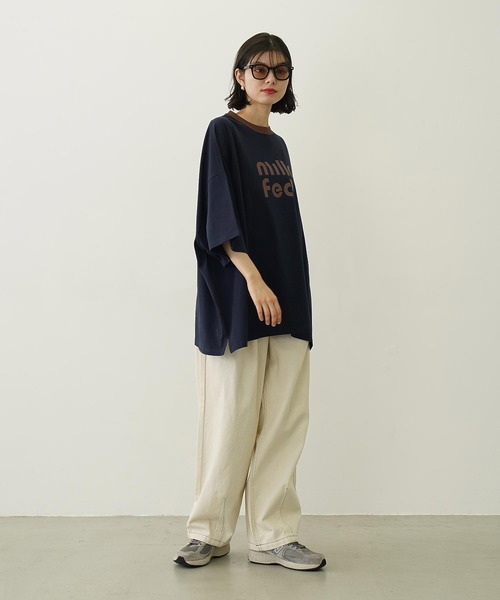 MILKFED.（ミルクフェド）の「CUT OUT LOGO BIG S/S TOP（Tシャツ/カットソー・レディース・ライトピンク/ネイビー/ブラウン/ホワイト・ONE SIZE）」の21枚目の写真